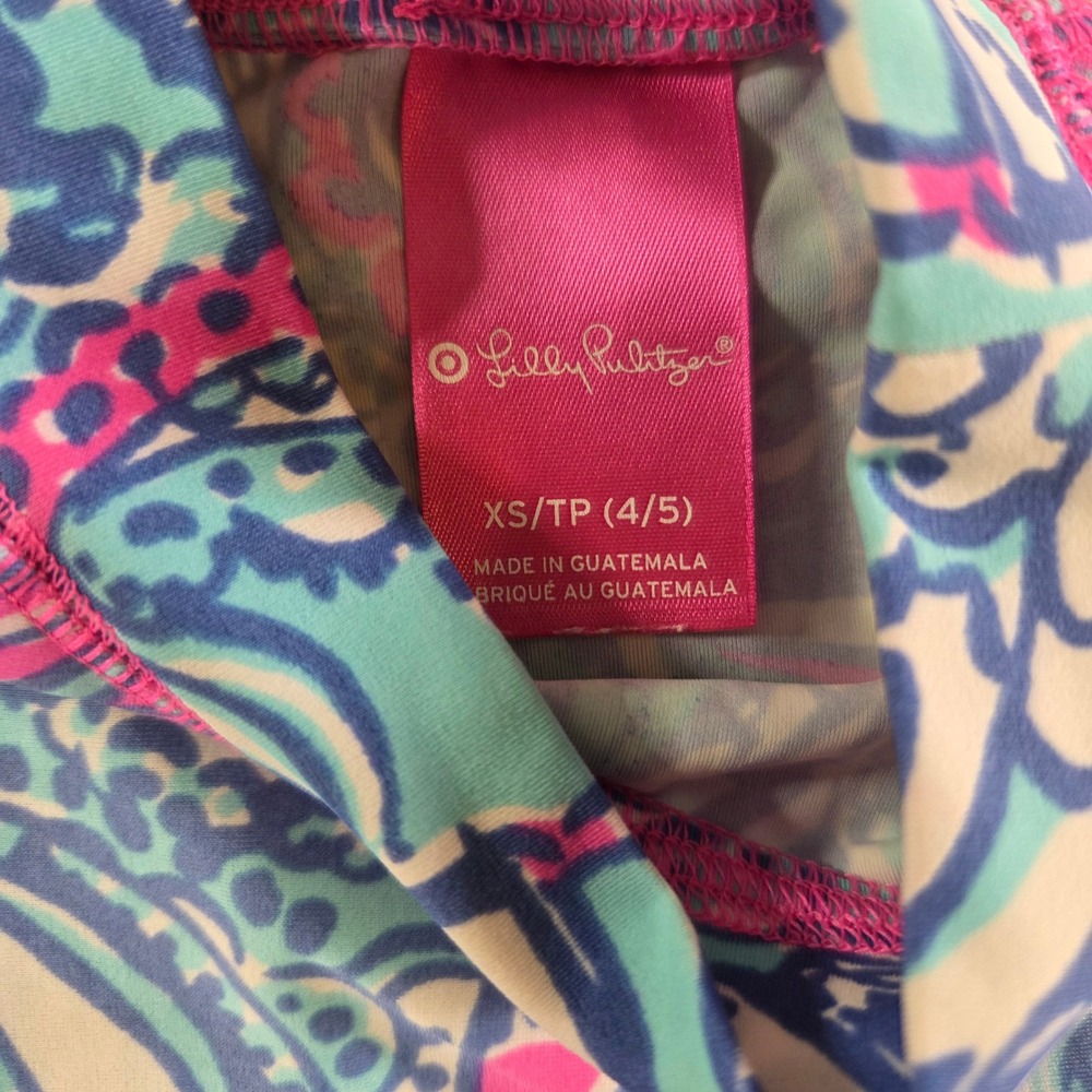 Lilly Pulitzer Target Girls Rash Guard My Fans Pink Blue Shell Swim Top XS 4/5 - Picture 2 of 3